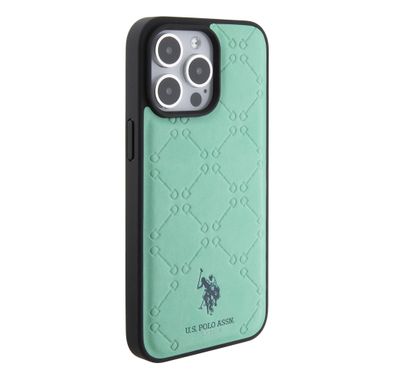 U.S.Polo Assn. PU Leather HS Pattern Case for iPhone 15 Pro Max - Black - أخضر - iPhone 15 Pro