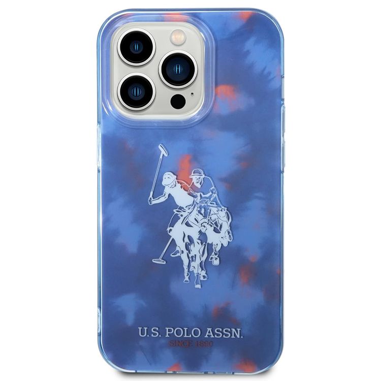 USPA PC/TPU Case with Tie&Dye Design & Horse Logo iPhone 14 Pro Max Compatibility - Blue