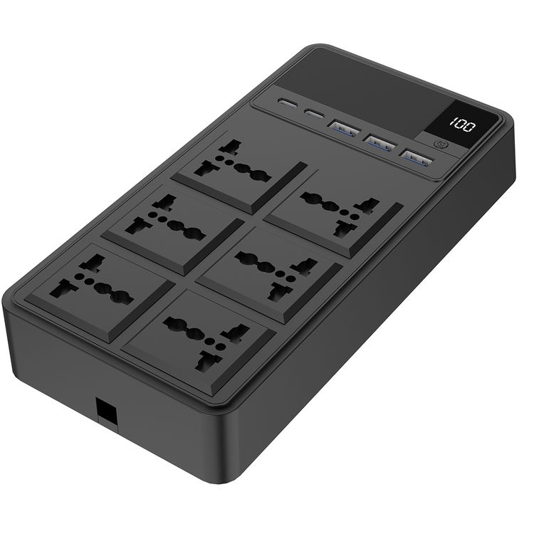 Powerology 2500W Power Strip with 6 AC Sockets & Built-in Retractable Cables, 5 USB Ports, USB-C & Lightning Outputs, Built-in Safeguards, Fire-Proof Material, 24H Timer, Simultaneous Charging, 70cm Cables Length & 3m Power Cord Length - Black