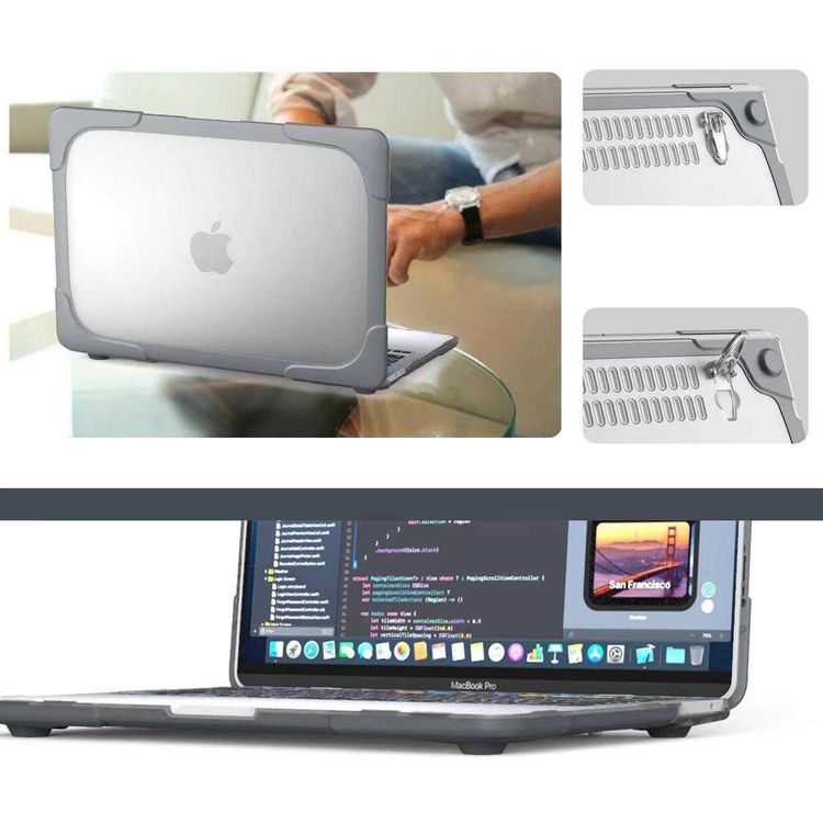 غرين جراب درع صدفي ضد الصدمات ، غطاء واقٍ صلب متين مع مسند قابل للطي متوافق مع ماك بوك برو 16 انش(2019) سهولة الوصول إلى جميع المنافذ ، حماية كاملة 360 درجة - رمادي