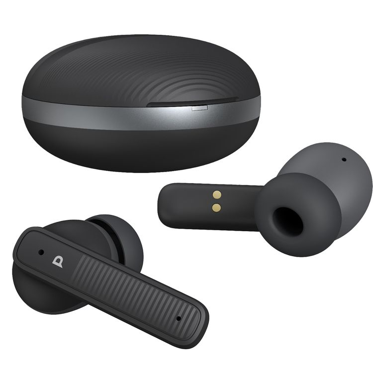 Powerology TWS Earbuds with Quad Mic ENC, 6h Playtime, Bluetooth 5.3, 30minutes Charging Time, 10m Transmission Distance, Type-C Port, Smart Touch Control, Wireless Charging - Black