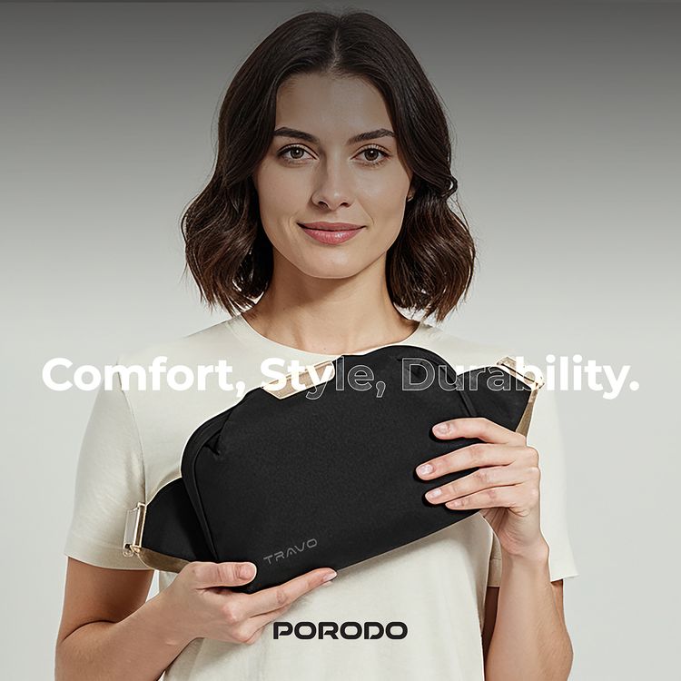 Porodo Lifestyle Travo Waist Bag with Spacious Storage Design, Durable Material, Safe & Secure, Easy Carry Handle, Zipper Closure Type - Black