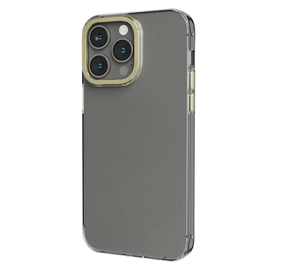 Levelo Sensa Clear Back Case for iPhone 14 Pro Max, Metal Camera Ring, Shockproof Edges, Highly Transparent, Easy Snap-on - Clear / Champagne