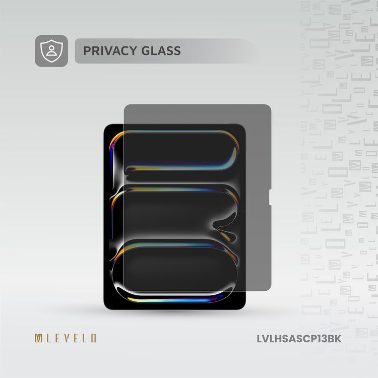 Levelo High Silicone Aluminum Glass Privacy Screen Protector for iPad Pro 13" 2024, Scratch Resistance, Touch Sensitivity, Hydrophobic & Oleophobic Coating - Privacy