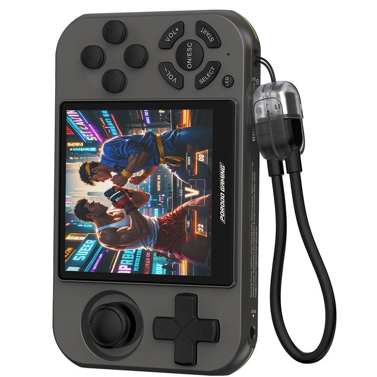 Porodo Gaming Powerplay Power Bank Gaming Controller with LED Light, Lightweight & Portable, 3D Dual Joystick, 2.8" Display Size, PD 20W Fast Charging, 15W Wireless Charging, 12 Hours Working Time, Simultaneous Charging, 4000 TF-Game, USB-C Port - Gray