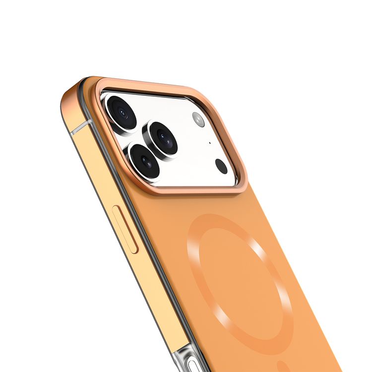 Levelo Opulis MagSafe Frosted Case for iPhone 17 Pro Max, Liquid Silicone Comfort, Anti-Scratch, Aluminum Alloy Frame for Camera & Edges, Anti-Fingerprint, Strong Magnets, Multi-Layer Design, Shock-Resistant Bumper, Non-Slip Surface - Sunrise Orange