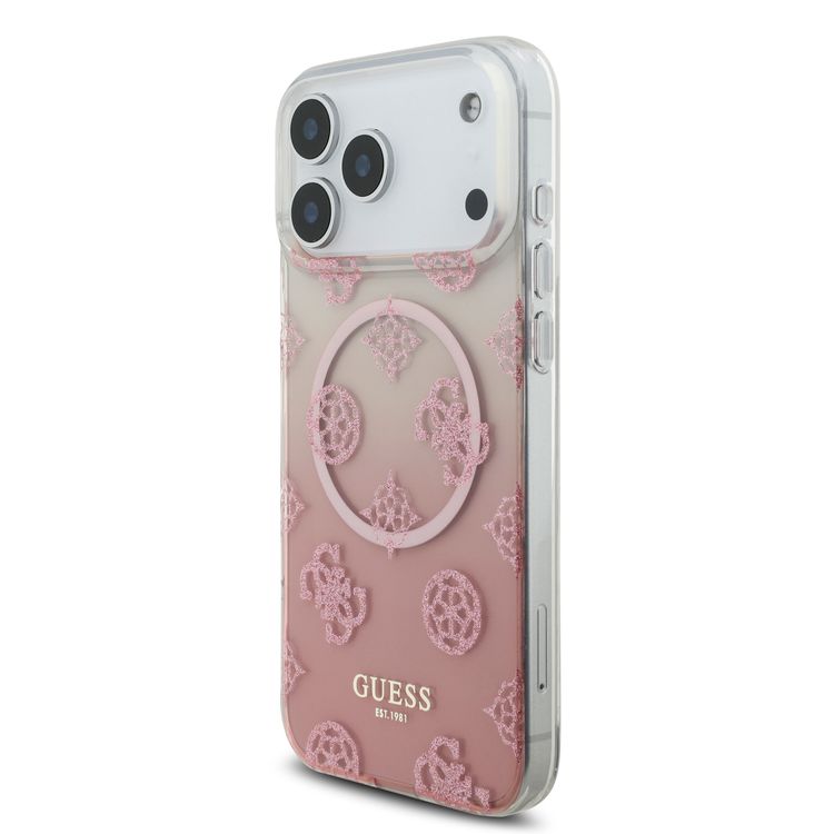 Guess MagSafe PC & TPU Case with Gradient Peony & Glitter Pattern for iPhone 17 Pro Max, Comfortable Grip, Drop Protection, Sustainable Packaging, Easy Snap-On, Slim Profile, Lightweight Design - Pink