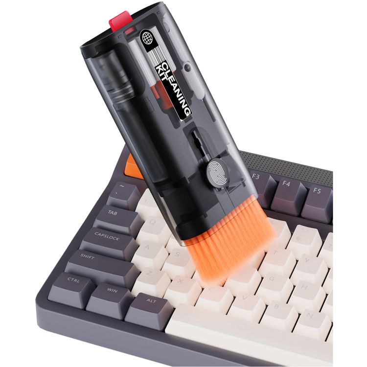 Porodo Lifestyle 11-in-1 Multipurpose Cleaning Kit for Phones & Laptops & Cameras with Key Puller, Keyboard Brush, Mini Brush, Flocking Sponge, Lens & Port Cleaner, ABS Material,  Portable Design - Black