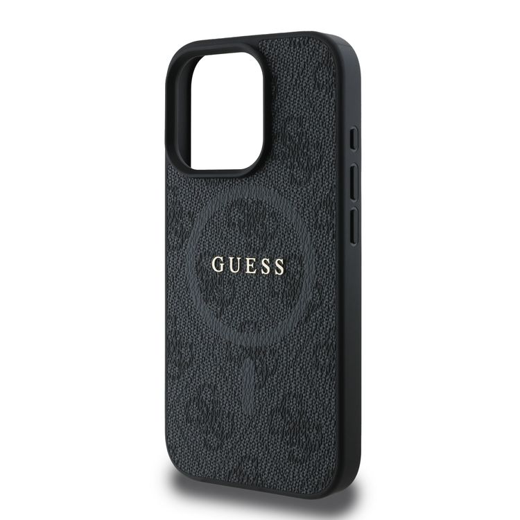 Guess Magsafe PU 4G Hard Case with Classic Logo for iPhone 16 Pro Max, Drop Protection, Easy Snap-on, Slim & Lightweight Design, MagSafe Compatibility for Wireless Charging - Black