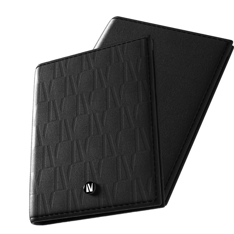 Levelo Bifold Black Genuine Leather Pocket Organizer with Debossed Logo, 8 Slots, Genuine Leather, Medium - Black