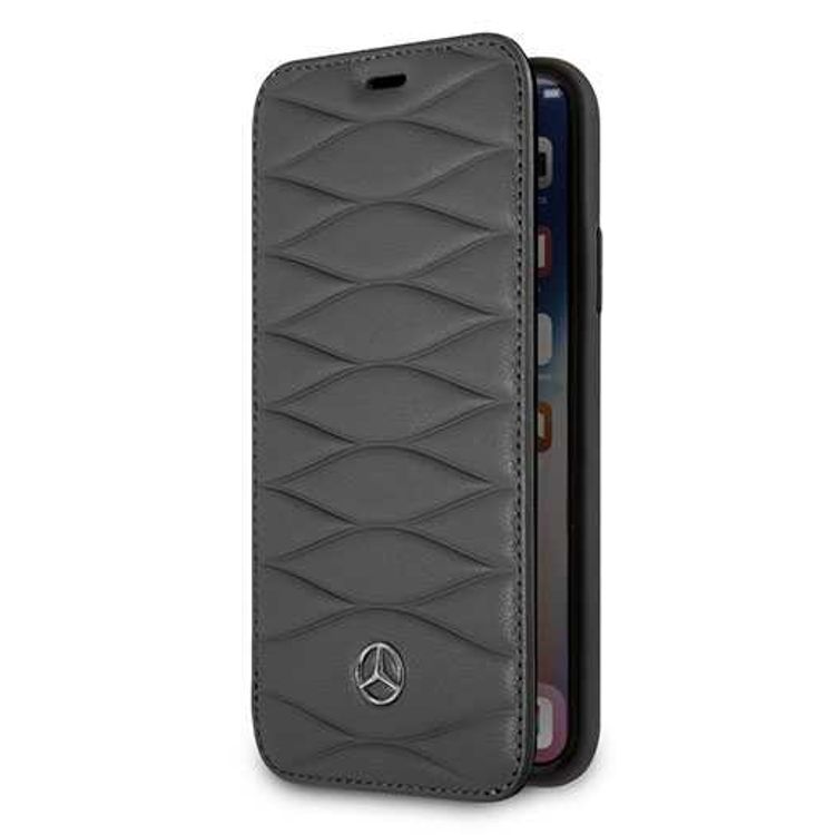 CG MOBILE Mercedes-Benz Pattern III Genuine Leather BookType Phone Case Compatible for iPhone X Officially Licensed - Dark Gray