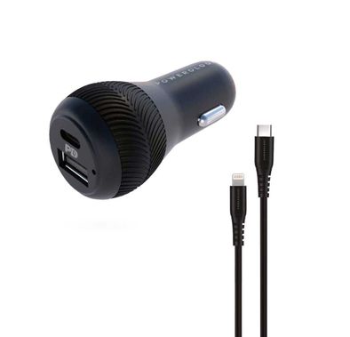 Powerology Dual Port Car Charger 32W USB 2.4A + PD 18W with Type-C to Mfi Lighting Cable