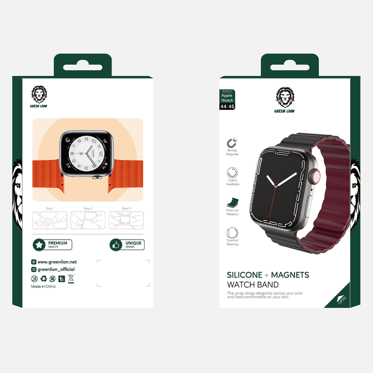 Green Lion Silicone Magnetic Watch Band - Black / Red 