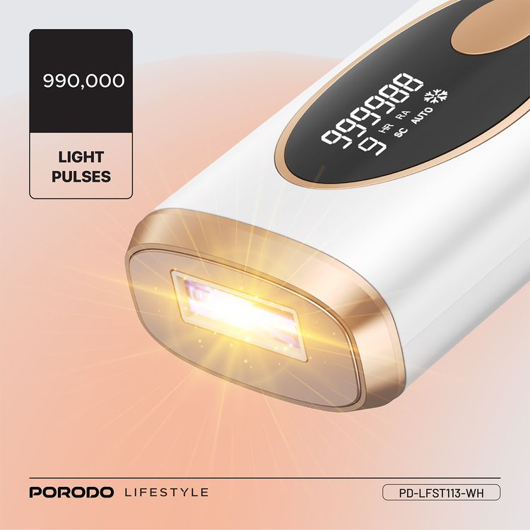 بورودو لايفستايل جهاز إزالة الشعر بتقنية الليزر للتبريد الجليدي IPL مع قابس طاقة بريطاني ثلاثي الأطراف، إعداد شاشة LED، وضع تلقائي ويدوي، تبريد بدرجة 10 درجات مئوية، معالجة كاملة للجسم في 7 دقائق، 9 مستويات كثافة - أبيض