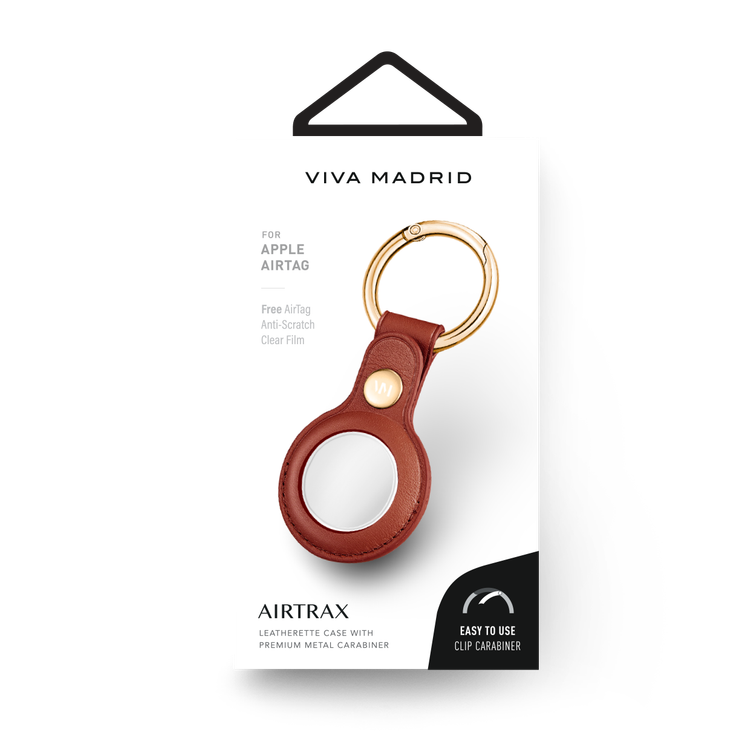 Viva Madrid Airtrax Leather Case Compatible with AirTag, Scratch Protective Skin Cover, Anti-Lost Holder with Key Ring Suitable for AirTag Bluetooth Tracker - Red