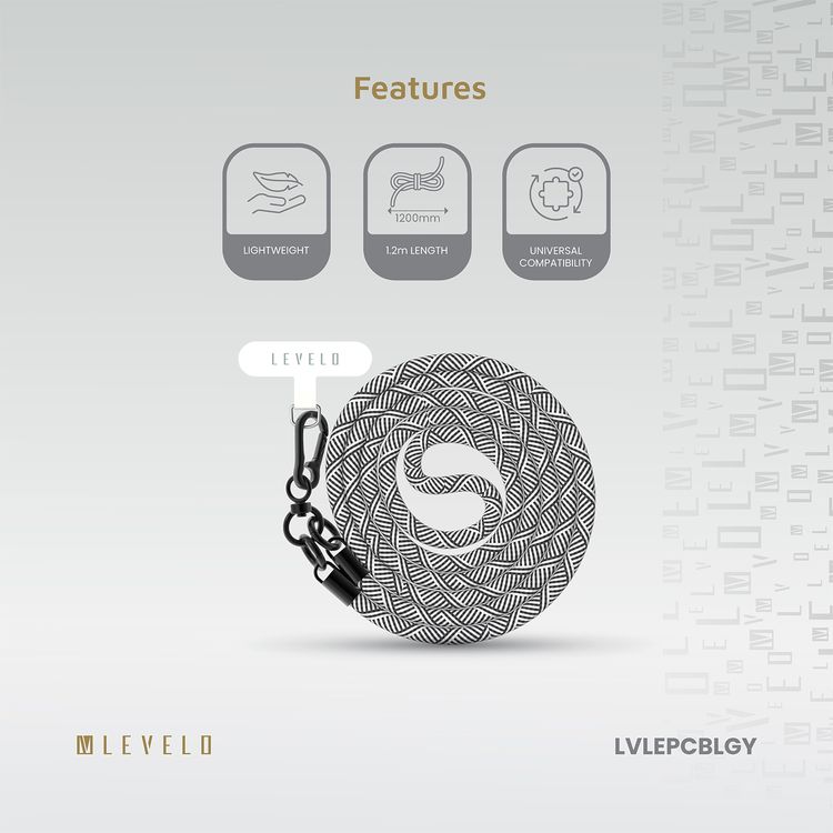 Levelo Everly Phone Crossbody Lanyard, Lightweight Design, Adjustable Straps with 1.2m Length, Hypoallergenic Material, Universal Compatibility - Gray