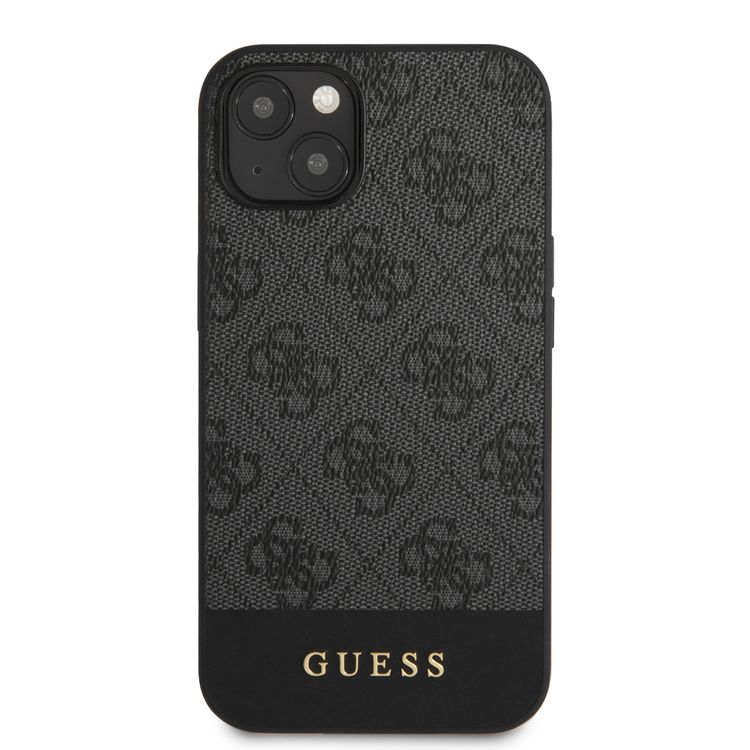 CG MOBILE Guess PC/TPU 4G PU Case with Bottom Stripe Metal Logo Compatible for iPhone 13 (6.1") Anti-Scratch, Easy Access to All Ports, Shock Absorption