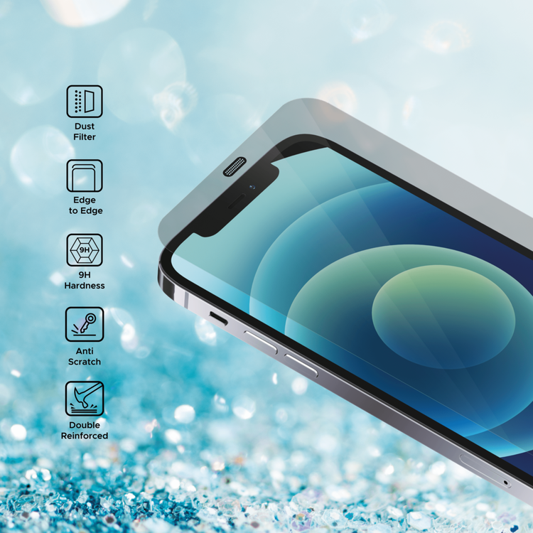 واقي شاشة ليبرتي جارد كامل الحواف المستديرة لهاتف iPhone 12 / 12 Pro مع فلتر للغبار، مضاد لبصمات الأصابع، معزز بشكل مزدوج - شفاف