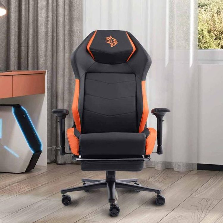 Porodo Gaming Professional Gaming Chair Molded Foam Seats/Armrest & Footrest - Black/Orange
