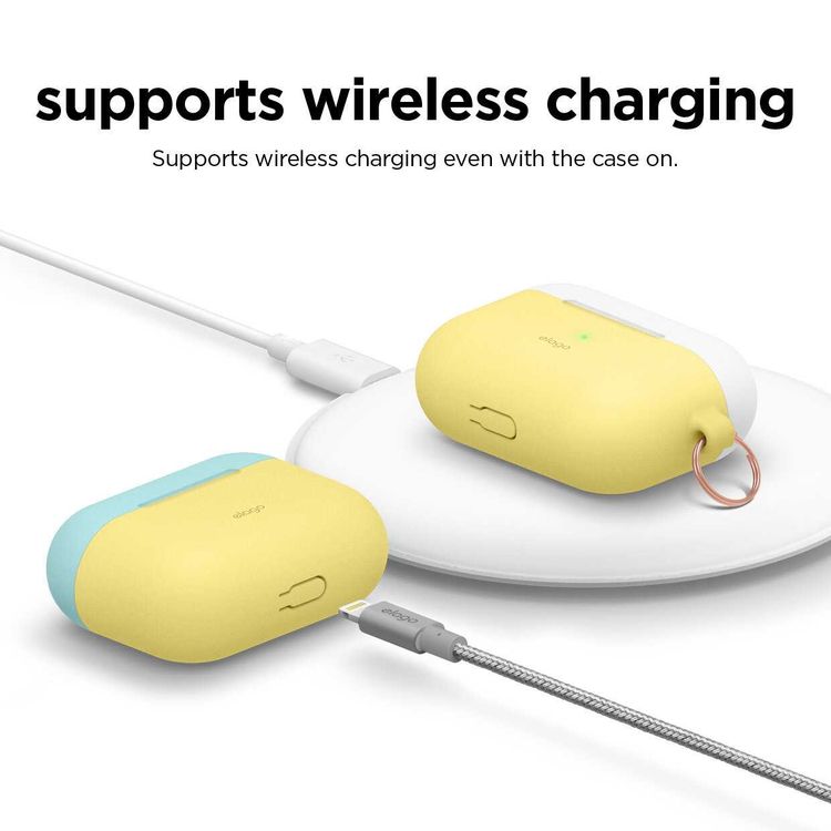 جراب Elago Duo معلق لسماعات Apple Airpods Pro - أزرق مرجاني علوي / أزرق ليلي ، أصفر كريمي سفلي