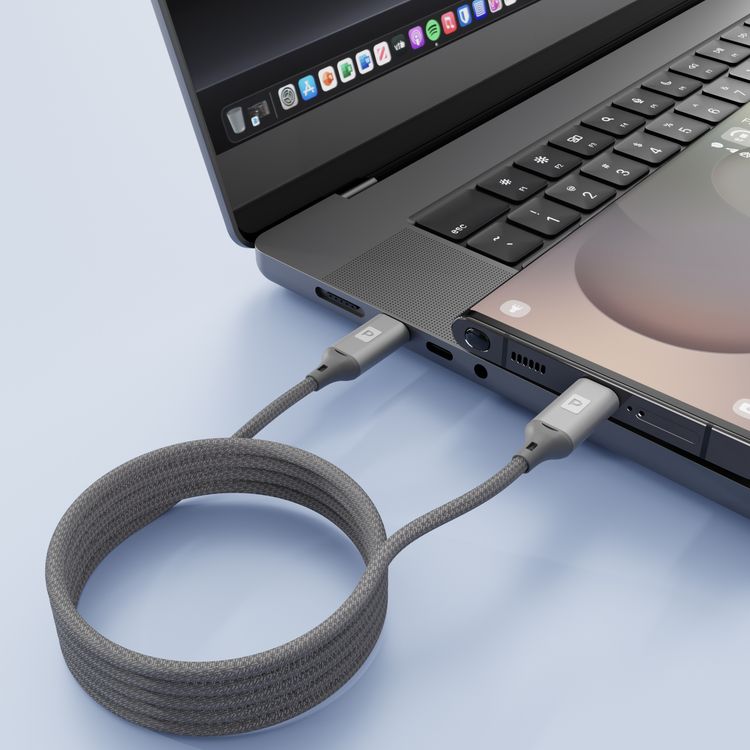 Powerology MagLink Weave USB-C to USB-C Cable with 60W Power Delivery, 1.2m Cable Length, Braided Nylon Material, 20000 Bends Lifespan, Tangle-Free Design, Reinforced Connector, Fast Charge & Data Transfer - Gray