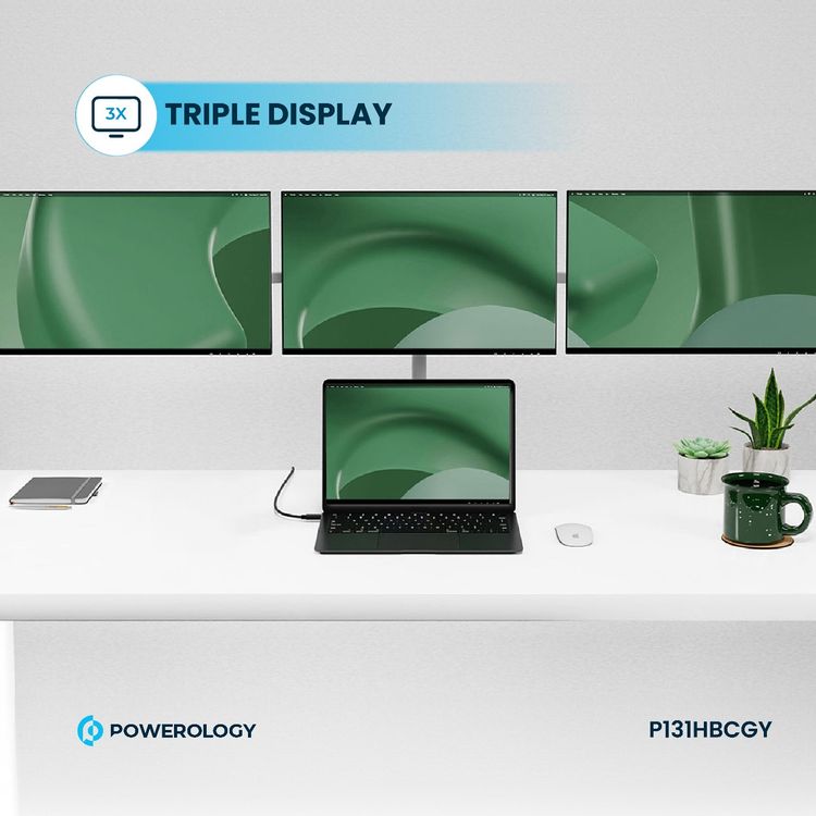 Powerology 13-in-1 USB-C Hub, 4K, HDMI, Type-C, 100W PD, Ethernet, USB SD MicroSD, 3.5 AUX - Gray