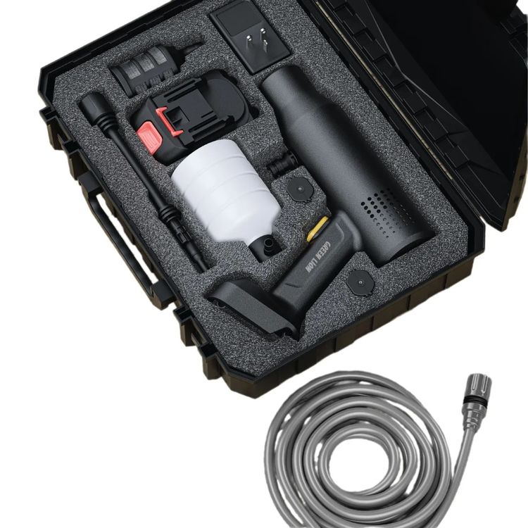 جهاز غسل بالضغط اللاسلكي جرين ليون CX240 مع حقيبة تخزين، ضغط قوي 36 بار، بطارية قابلة للفصل، قوة توصيل 240 واط، مدى رش 8 أمتار، وقت عمل 15-20 دقيقة - أسود