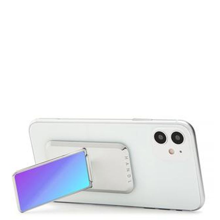 هاندل مقبض هاتف قزحي الألوان ، أزواج مع أي هاتف ذكي ، مسند متعدد الوظائف ، متوافق مع الشحن اللاسلكي وقبضة الهاتف والحامل - ازرق / بنفسجي