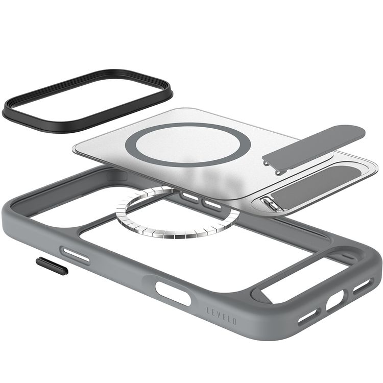 Levelo Matteo Hybrid Kickstand Case with Matte Design for iPhone 17 Pro Max, Anti-Fingerprint Coating, Impact-Resistant Corners, Raised Bezels for Camera & Screen, MagSafe Compatible, Shock-Resistant Bumper, Drop-Tested - Cloud Gray