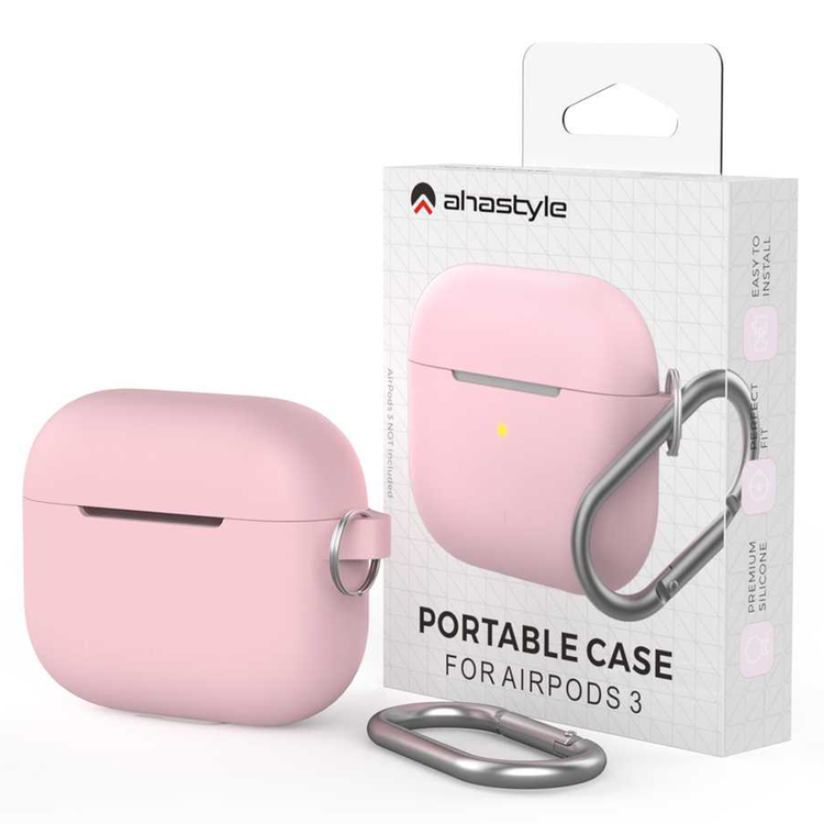 AhaStyle Full Cover Premium Silicone Keychain Portable Case Compatible for AirPods 3, Anti-Scratch, Drop Shock Protection, Easy to Install, Front LED Visible Cover with Carabiner