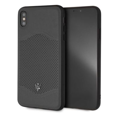 Maserati Granlusso Genuine Leather Hard Case for iPhone Xs Max - Dark Gray