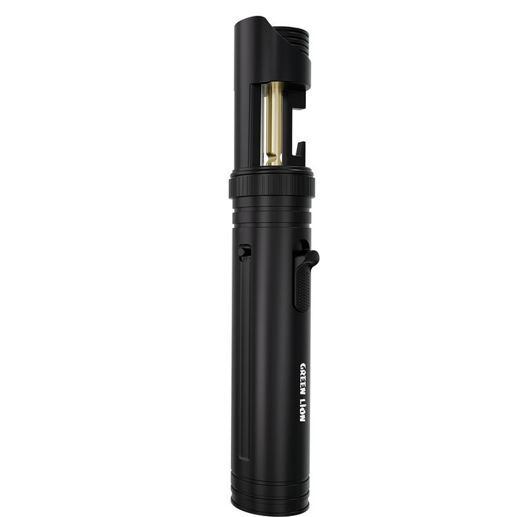 Green Lion Jet Lighter X LED Torch Flame Lighter with 3-Lighting Modes, Zinc Alloy Case, Refillable Butane Chamber, Anti-Leak Valve, Wind-Resistant Flame, Multipurpose Torch Lighter, Flame Lock Switch, Built-in Bottle Opener, Emergency Window Breaker, Extendable Height Up to 910mm - Black 