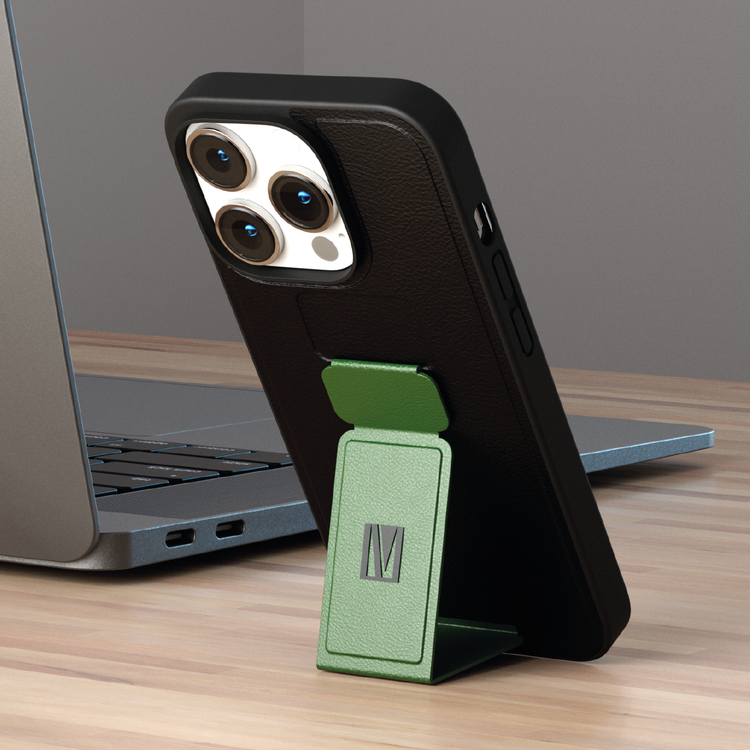 Levelo Morphix Gripstand PU Leather Case for iPhone 14 Pro Max - Pacific Green