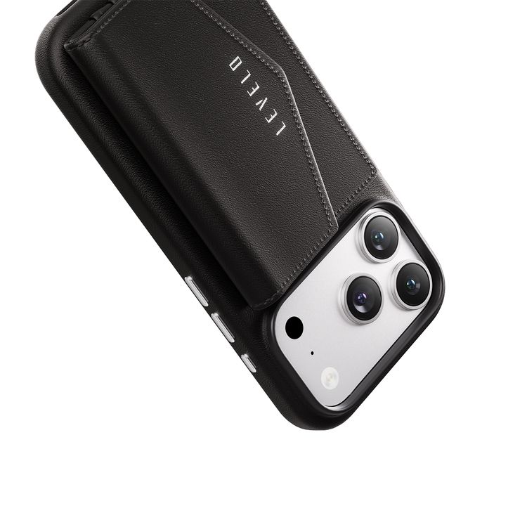 Levelo Vertex PU Leather Wallet Case for iPhone 17 Pro Max, Shock-Resistant Bumper, Raised Bezels for Camera & Screen, MagSafe Compatible, Drop-Tested, Full-Wrap Leather Build, Detachable Magnetic Wallet - Black