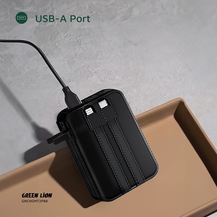 شاحن باور بانك غرين ليون تشارج ميت بقدرة 10000 مللي أمبير PD 22.5W، مدخل طاقة AC، كابلات مدمجة، شاشة رقمية، قابس الولايات المتحدة، قابس الاتحاد الأوروبي، قابس المملكة المتحدة - أسود