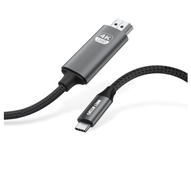 كابل جرين ليون USB-C إلى HDMI بدقة 4K بسرعة 30Hz، بتصميم مضفر، بطول 2 متر، يدعم وضع المرآة ووضع التمديد - باللون الأسود
