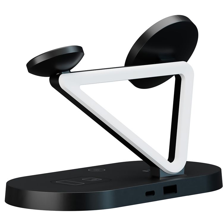 Levelo Premio 5-in-1 Wireless Charger with MagSafe Compatibility, 15W Fast Wireless Charging, Overcurrent Protection, Built-in LED Light, Automatic Object Detection - Black