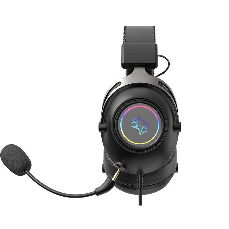 Porodo Gaming Infinity Mirror RGB Gaming Headset with Detachable Omnidirectional Microphone, Aluminum Alloy & ABS Material, Quick-Access Mute Control, 50 mm Dynamic Drivers, Plug & Play Design - Black