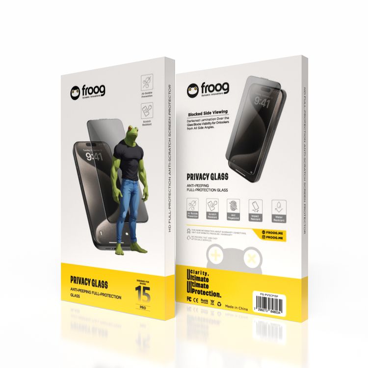 Froog Privacy Screen Protector Anti-Peeping Full Protection Glass for iPhone 15 Pro, Anti Fingerprint, Scratch Resistant - Privacy