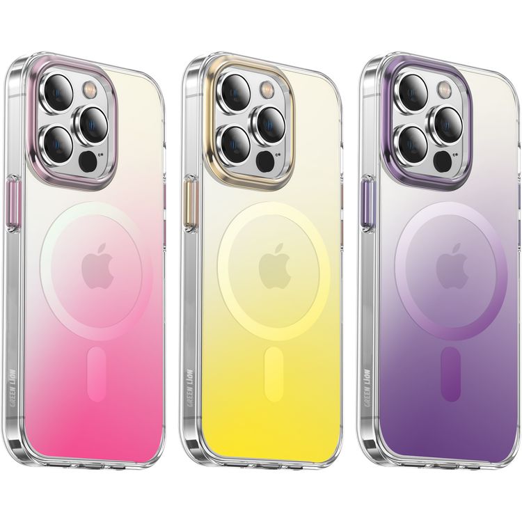 جراب Green Lion Rainbow MagSafe لهاتف iPhone 14 Plus، شاحن لاسلكي، مادة سيليكون عالية الجودة، مضاد للخدش والسقوط، تصميم نحيف، حماية للكاميرا، أزرار منفصلة، ​​عملية IMD - ذهبي