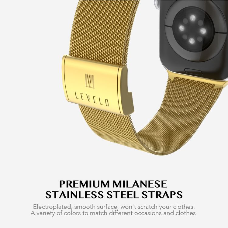 Levelo Double Milanese Watch Strap for Apple Watch 38/40/41mm, Stainless Steel Material, Double-lock Folding Buckle, Adjustable Strap, Easy Installation - Gold
