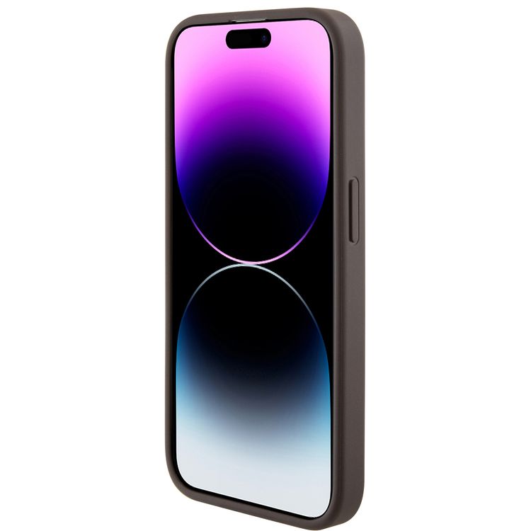 تخمين حقيبة جلدية بو Gripstand مع نمط 4G مثلث ستراس - بني - iPhone 15 Pro Max