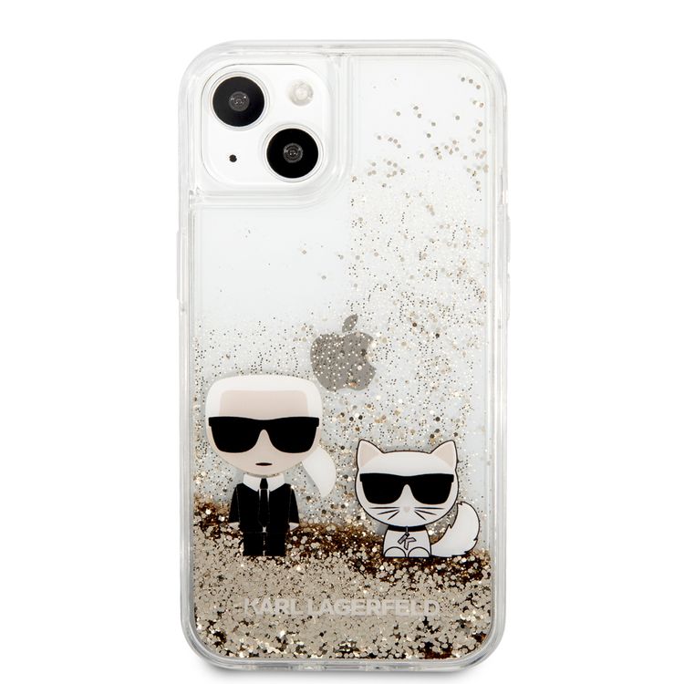 CG MOBILE Karl Lagerfeld Liquid Glitter Case Karl & Choupette Compatible for iPhone 13 (6.1") Easy Access to All Ports, Anti-Scratch, Shock Absorption & Drop Protection