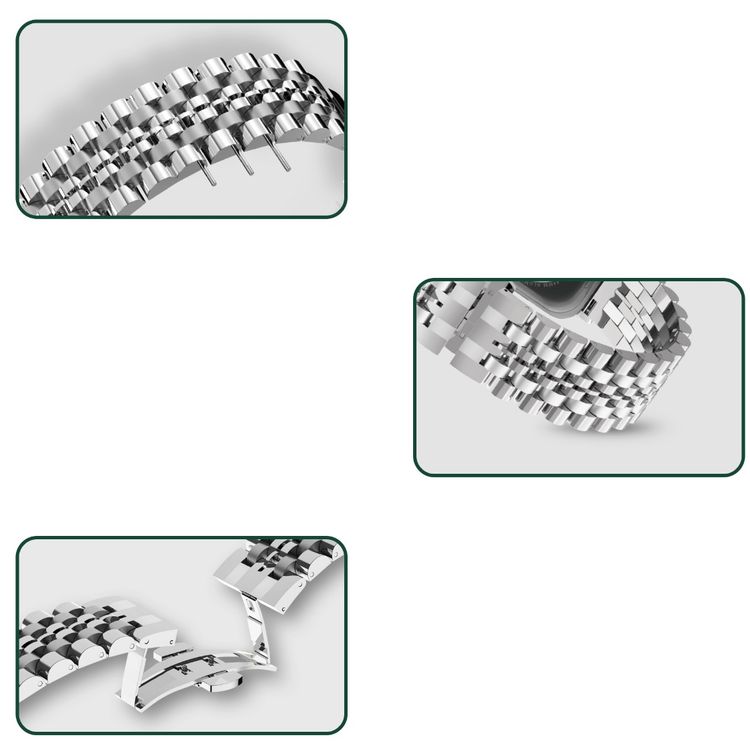 Green Lion Picolla Acero Correa Watch Strap for Apple Watch 42/44mm, Stainless Steel Material, Easy to Install, Comfortable Wear, Slide & Click System - Silver