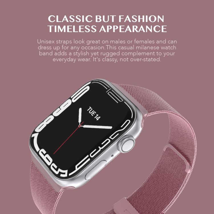 Levelo Double Milanese Watch Strap for Apple Watch 38/40/41mm, Stainless Steel Material, Double-lock Folding Buckle, Adjustable Strap, Easy Installation - Rose Pink