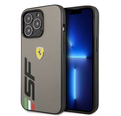 Ferrari Leather Printed Big SF Logo Hard case, Drop protection, Compatible with iPhone 13 Pro Max - Grey