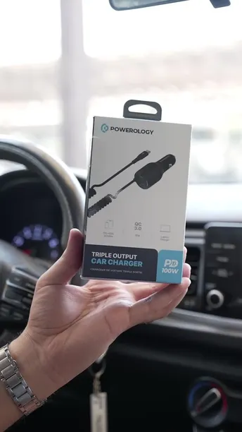 شاحن سيارة وحاسب محمول من باورولوجي بثلاث منافذ بقدرة 100 واط | نوع C (PCCSR016)