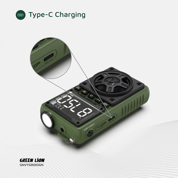 Green Lion Voyager Portable Radio with Bluetooth Speaker, 1.2W Flashlight, 6-7 Hours Playtime, 8-10m Transmission Range, Auto-Scan Mode, Lock & Sleep Function, 1.5 Hours Charging Time - Green