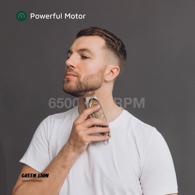 Green Lion Gentleman Hair Trimmer with 6500RPM Motor Speed, 1200mAh Battery Capacity, LED Display, 3 Hours Working Time, Blade Oil Reminder - Gold