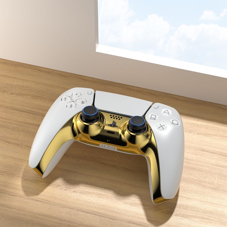 Porodo Gaming Decorative Panel Combo for PS5 Edge Controller, Thumbstick Covers, Personalized Design, Dust & Sweat Resistant, 2-in-1 Combo - Blue + Gold